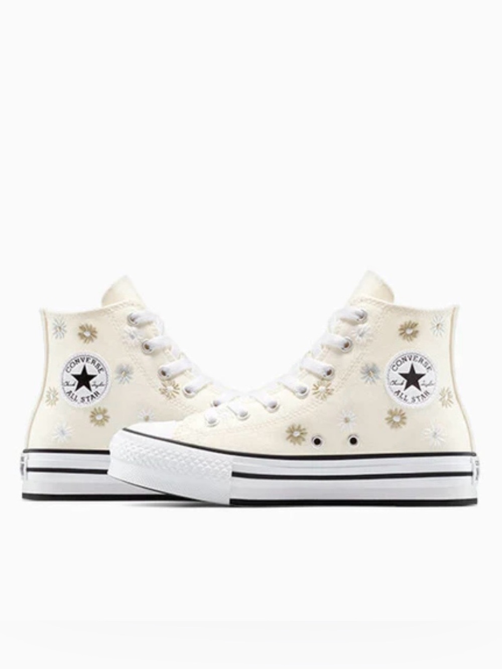 Converse High Top Sneakers in Cream and White with Floral Embroidery NWOB Size 6 - Picture 3 of 14